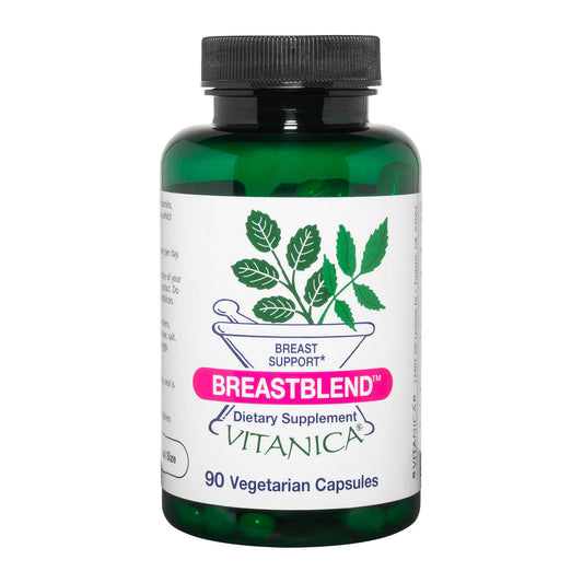 Frasco de Vitanica BreastBlend para la salud de los senos, 90 cápsulas.
