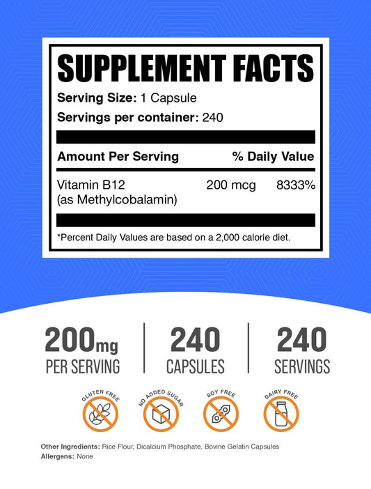 Frasco BulkSupplements vitamina B12 200 mcg