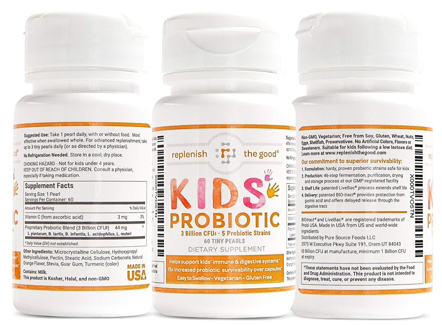 Frasco y caja probióticos veganos para niños Replenish the Good