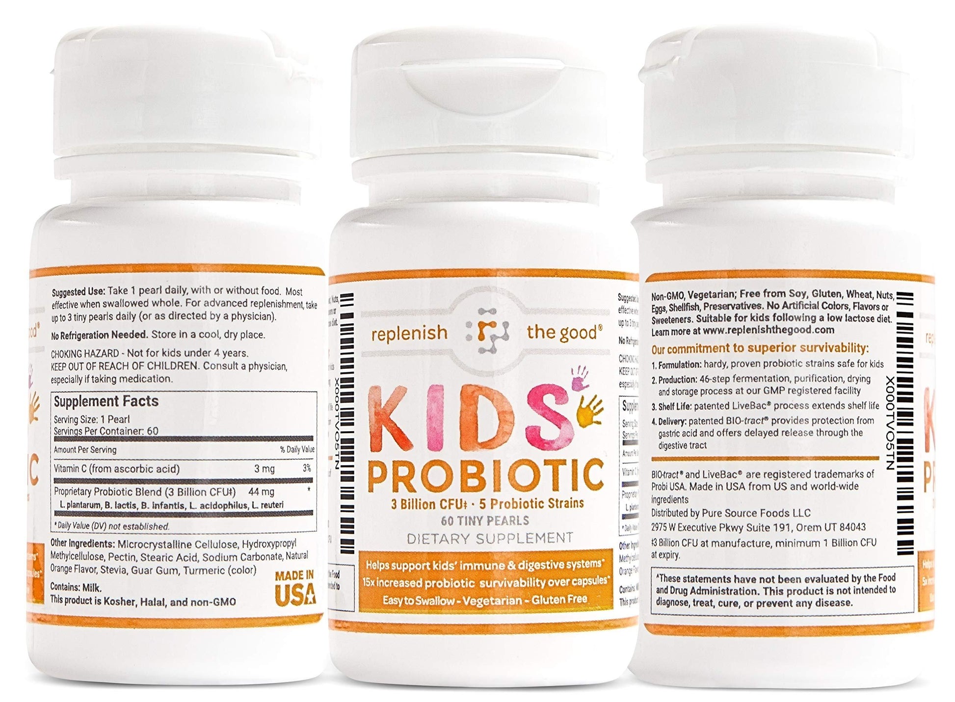 Frasco y caja probióticos veganos para niños Replenish the Good