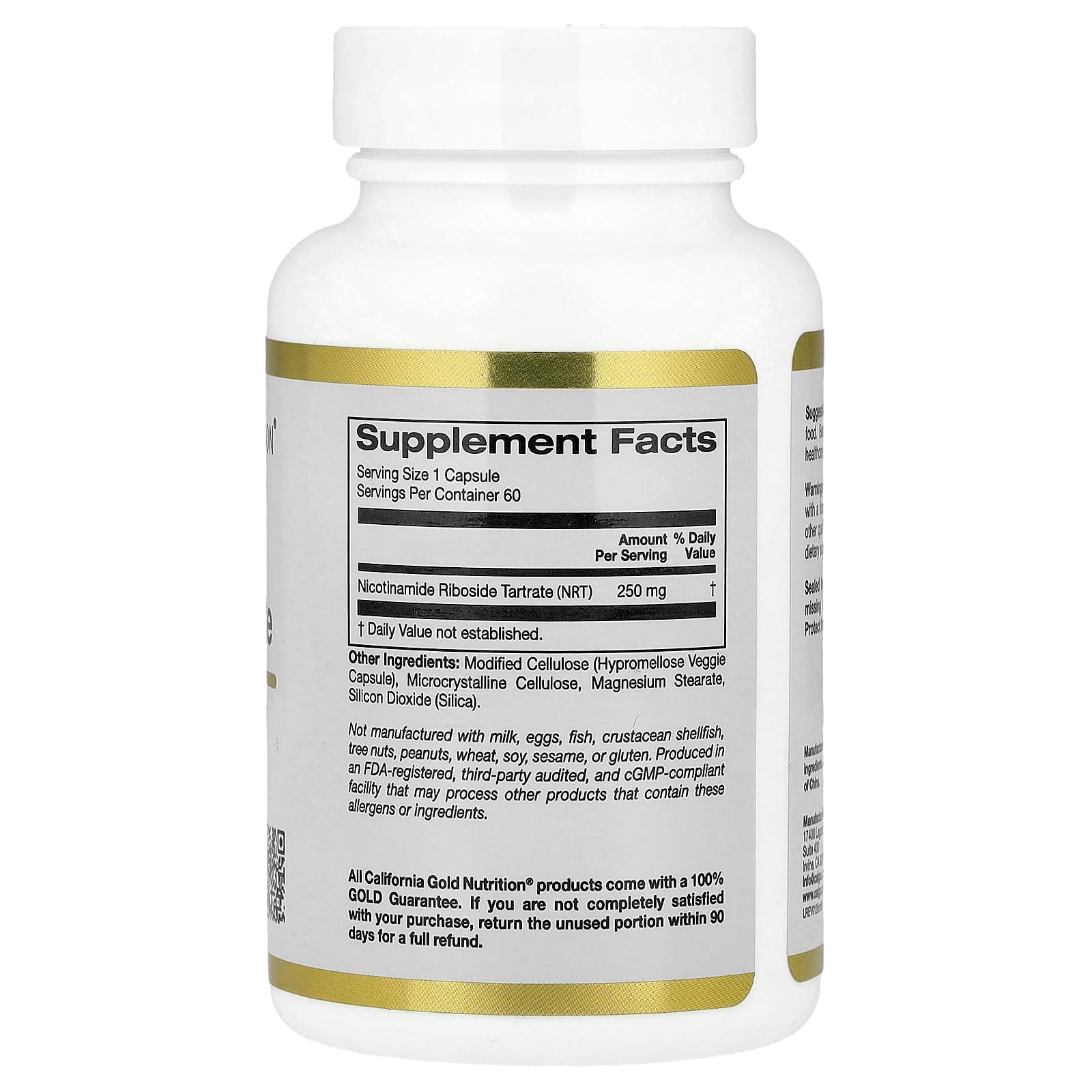 Frasco California Gold Nutrition nicotinamida ribósido vegano