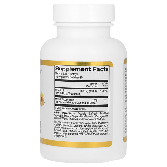 Frasco California Gold Nutrition Vitamina E antioxidante natural