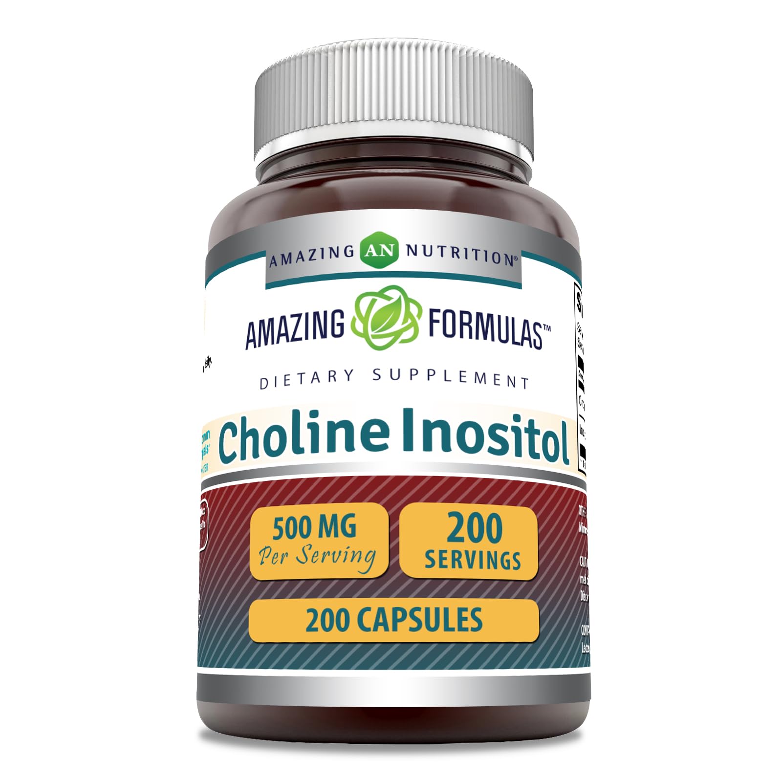 Frasco de cápsulas Amazing Formulas colina e inositol 500mg