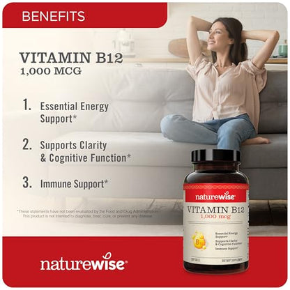 Frasco cápsulas blandas vitamina B12 1000 mcg y complejo B NatureWise
