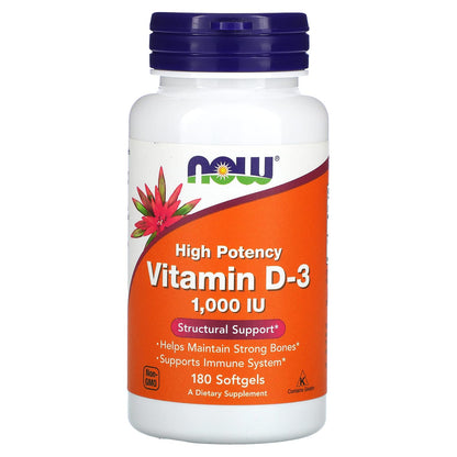 Frasco de cápsulas blandas Vitamina D3 Now Foods 1000 UI