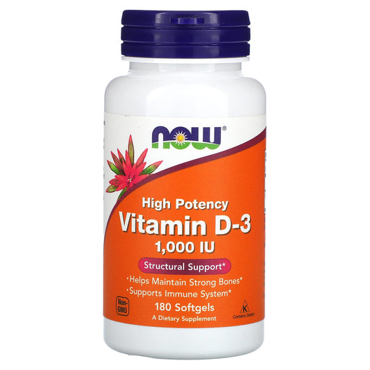 Frasco de cápsulas blandas Vitamina D3 Now Foods 1000 UI