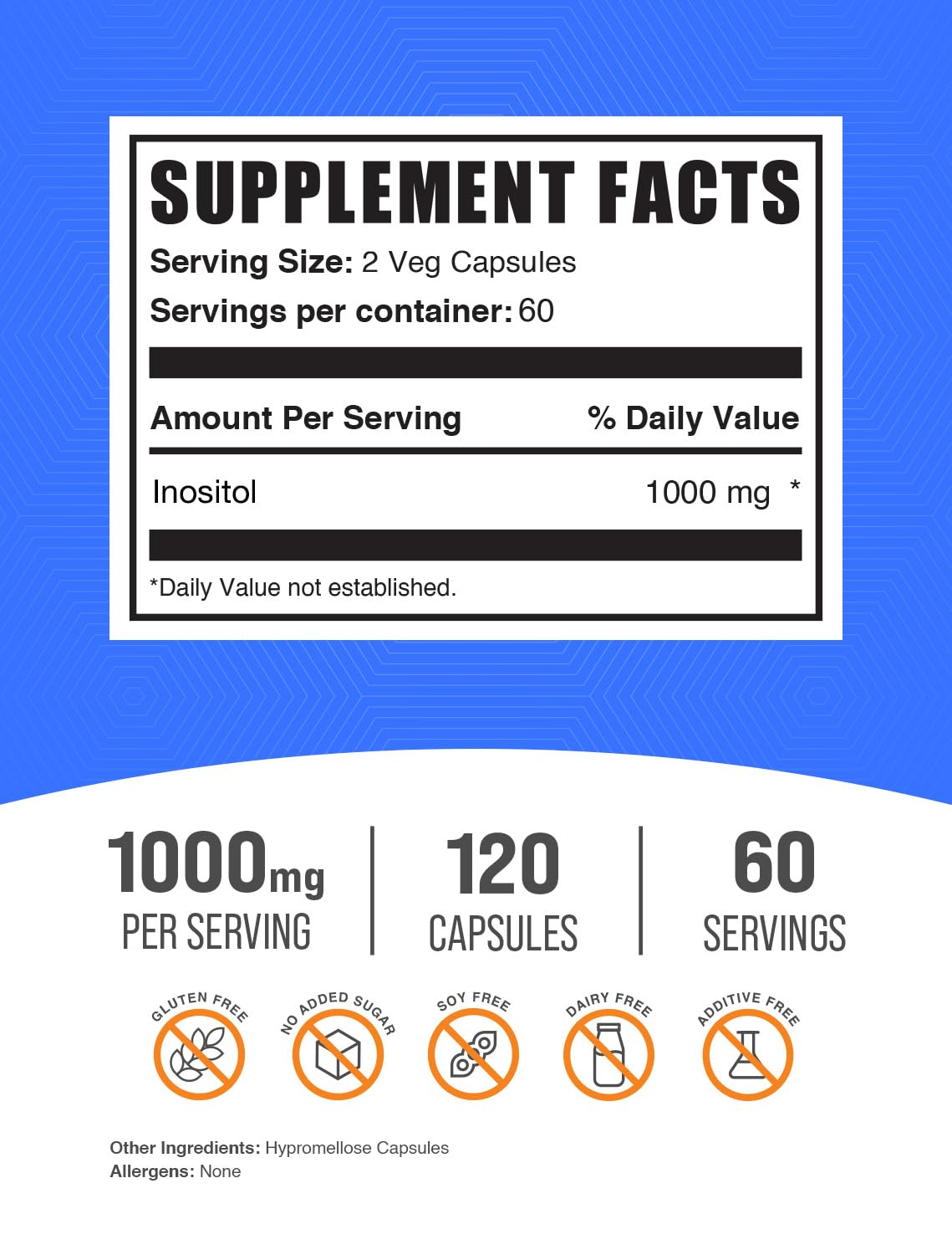 Frasco cápsulas BulkSupplements Inositol para bienestar general