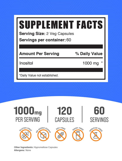 Frasco cápsulas BulkSupplements Inositol para bienestar general