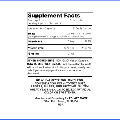 Frasco cápsulas FolateMaxx L-metilfolato vitaminas B esenciales