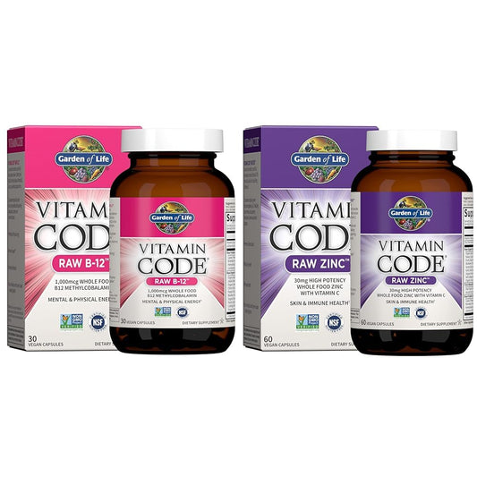 Frasco cápsulas Garden of Life B12 y Zinc para energía e inmunidad