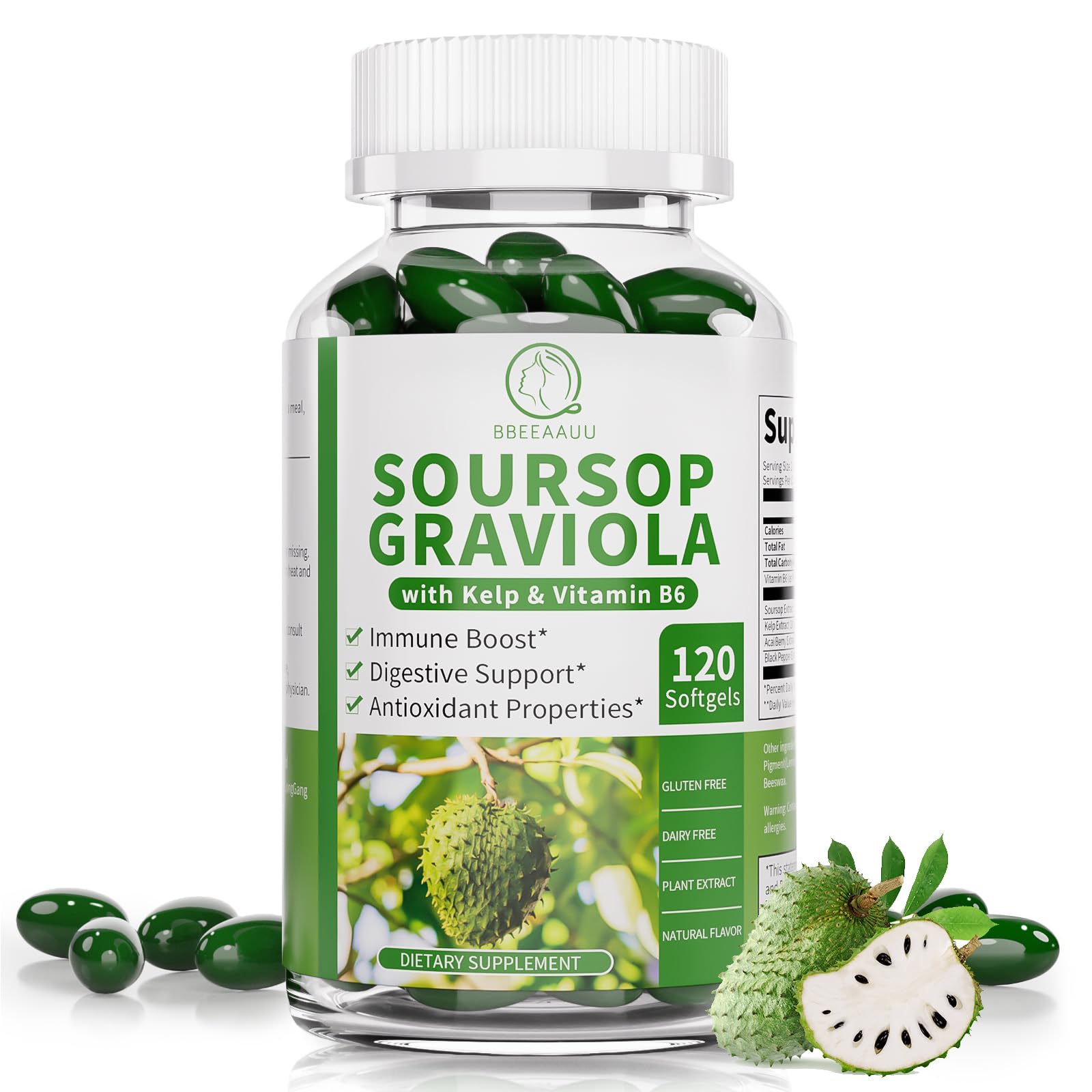 Frasco de cápsulas de graviola BBEEAAUU 120 unidades