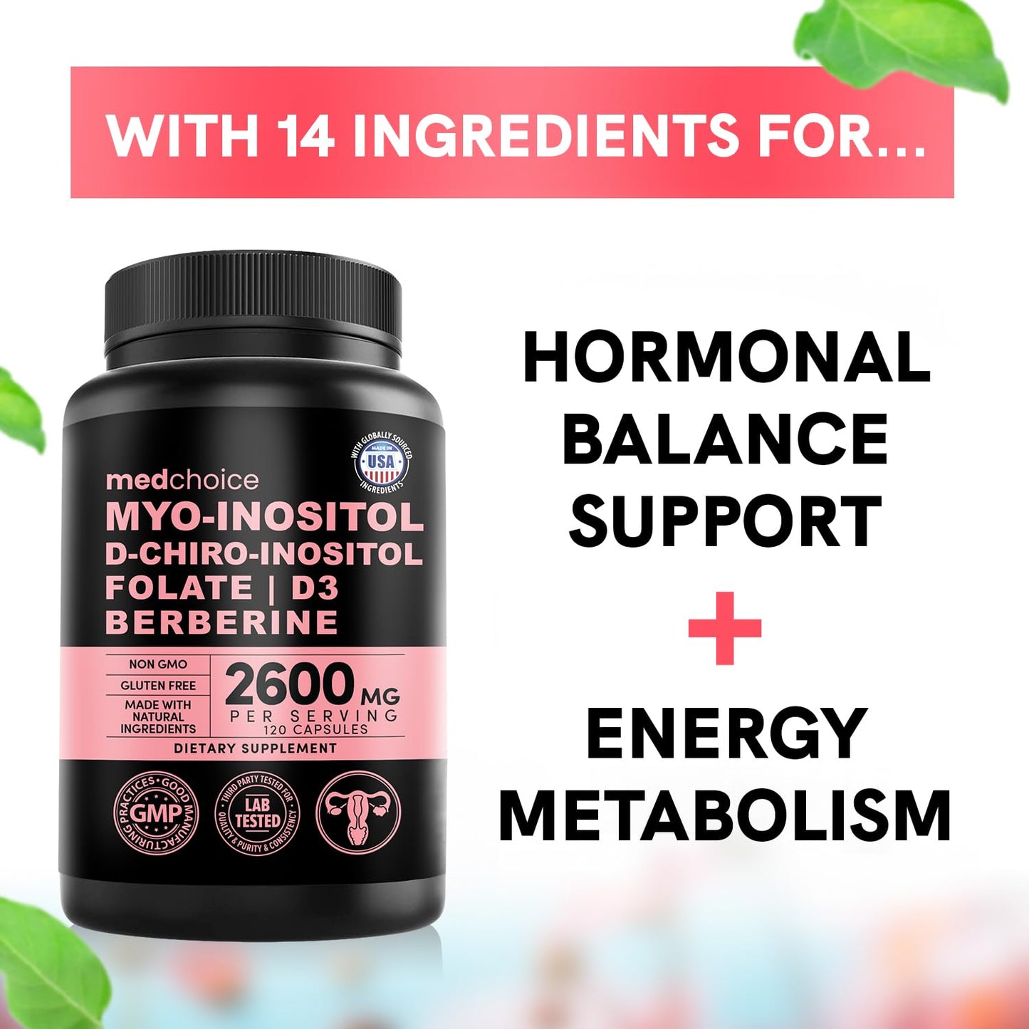 Frasco cápsulas Inositol y vitaminas MedChoice para mujer