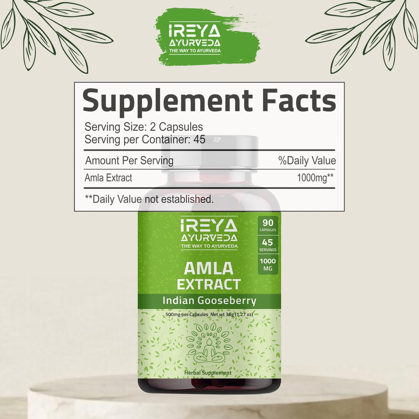 Frasco de cápsulas jamun y amla suplemento ayurveda