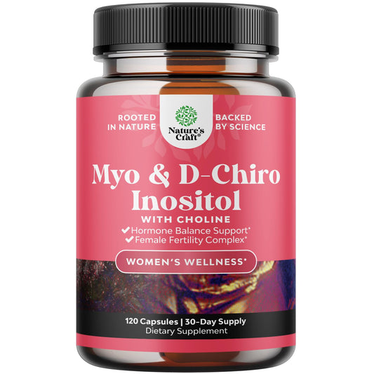 Frasco cápsulas mio-inositol D-chiro inositol colina Natures Craft
