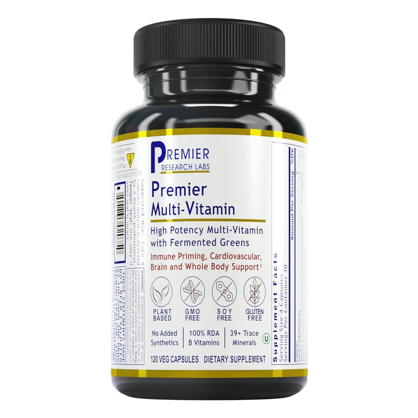 Frasco de cápsulas multivitamínicas Premier Research Labs para soporte inmune