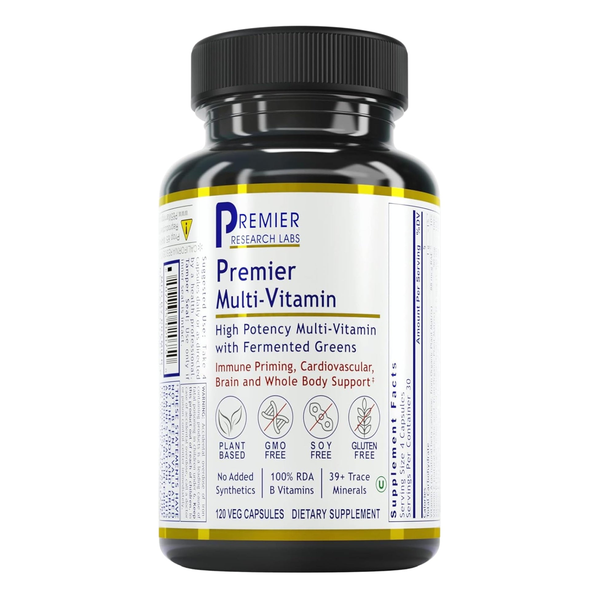 Frasco de cápsulas multivitamínicas Premier Research Labs para soporte inmune