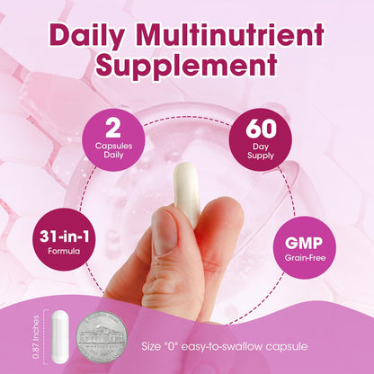 Frasco de pequeñas cápsulas de multivitamínico Mulittea mujeres