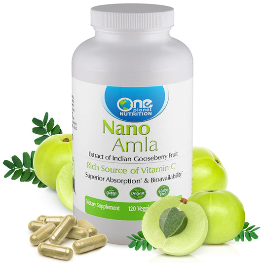 Frasco de cápsulas Nano Amla 500mg de One Planet Nutrition