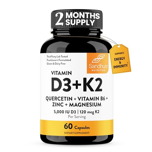 Frasco de cápsulas Sandhu vitamina D3 K2 y quercetina para apoyo inmunológico