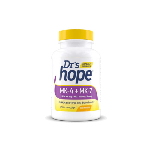 Frasco de cápsulas veganas Vitamina K2 MK7 y MK4 Dr's Hope