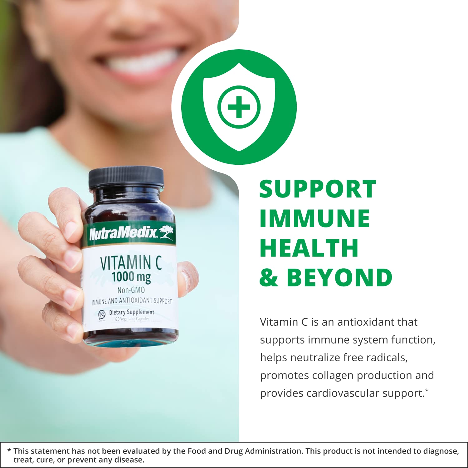 Frasco de cápsulas vegetarianas NutraMedix Vitamina C 1000mg