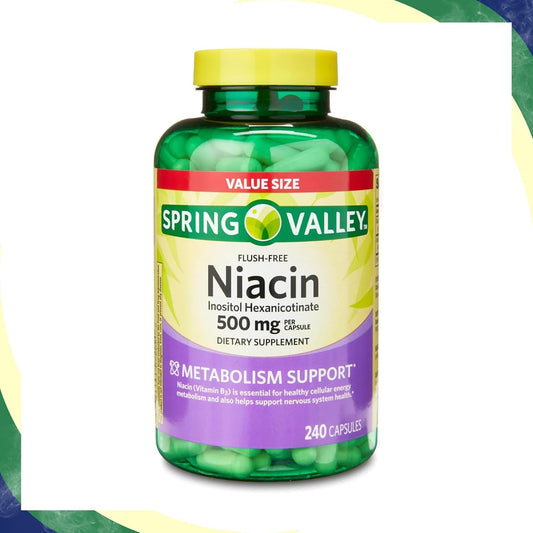Frasco de cápsulas vitamina b3 niacina 500 mg sin rubor 240 unidades