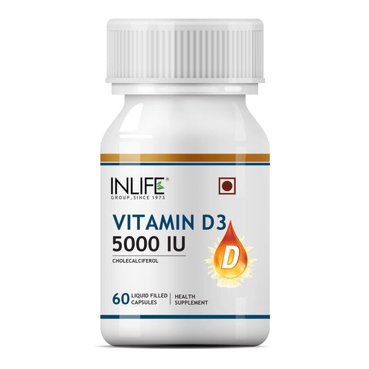 Frasco cápsulas vitamina d3 5000 iu inlife con aceite de coco