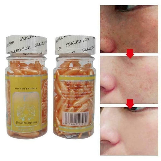 Frasco y caja cápsulas vitamina E cuidado piel ZZLLH