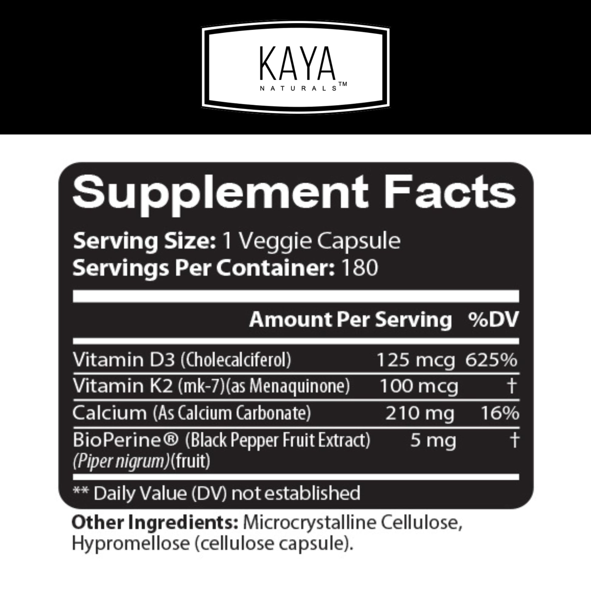 Frasco de cápsulas vitamina K2 con D3 suplemento Kaya Naturals
