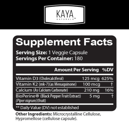 Frasco de cápsulas vitamina K2 con D3 suplemento Kaya Naturals