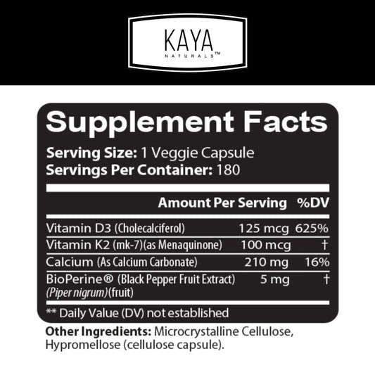Frasco de cápsulas vitamina K2 con D3 suplemento Kaya Naturals