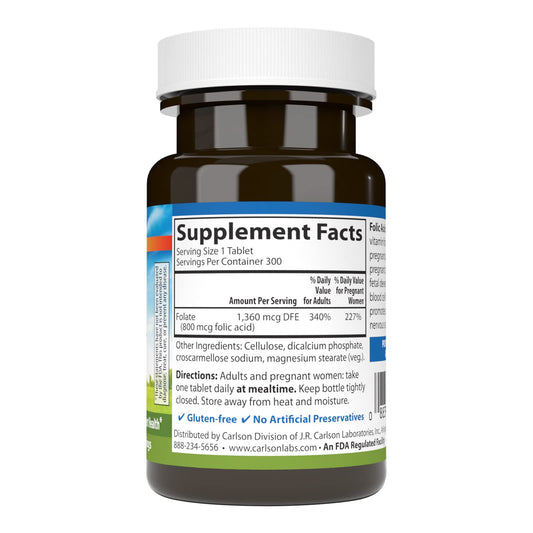 Frasco Carlson ácido fólico soporte prenatal 800 mcg