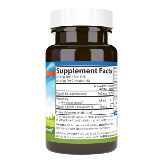 Frasco Carlson Labs K Complete con vitaminas K1 y K2