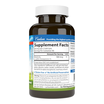 Frasco de Carlson Vitamina K2 MK-7 para huesos saludables