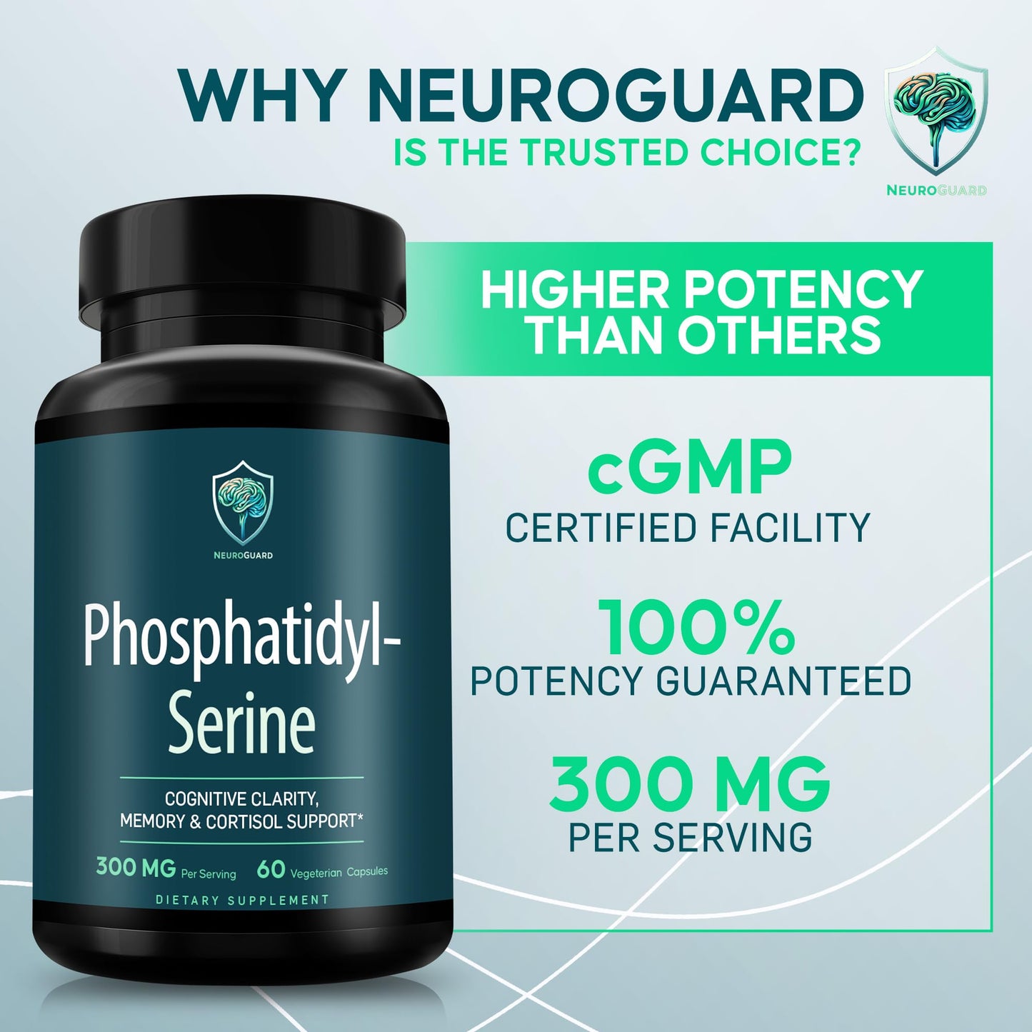 Frasco cerrado suplemento NeuroGuard fosfatidilserina