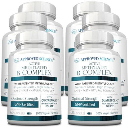 Frasco de complejo metilado de vitamina B Approved Science 60 cápsulas