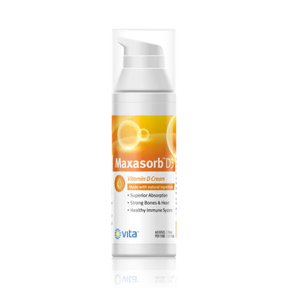 Frasco crema Maxasorb vitamina d3 para cuidado de piel
