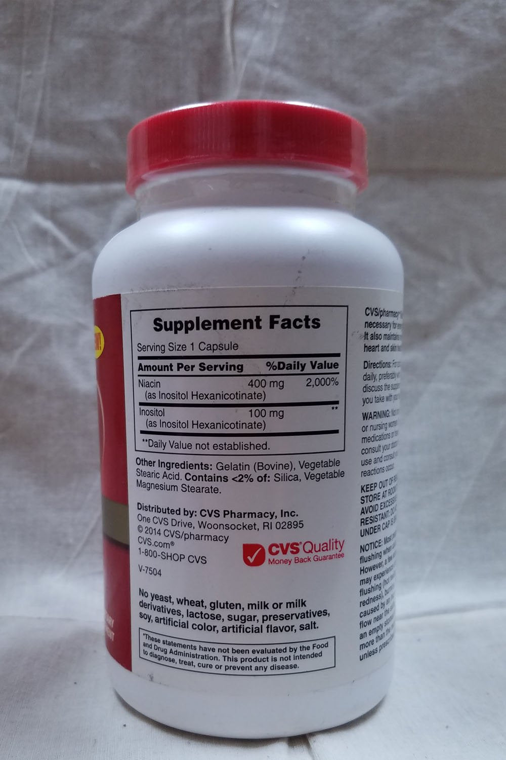 Frasco CVS niacina 200 cápsulas 500mg flush free