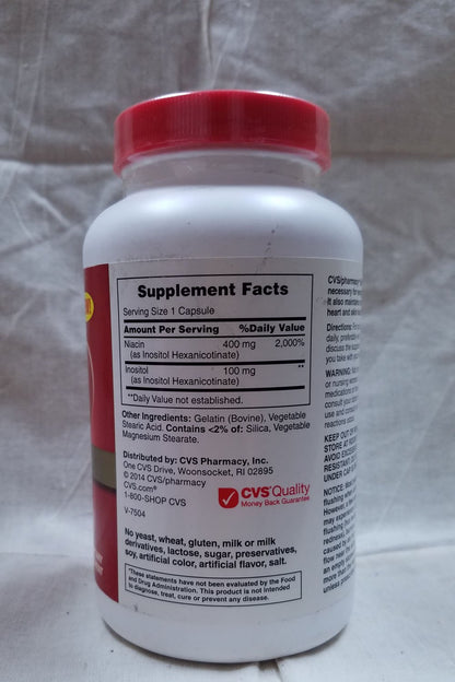 Frasco CVS niacina 200 cápsulas 500mg flush free
