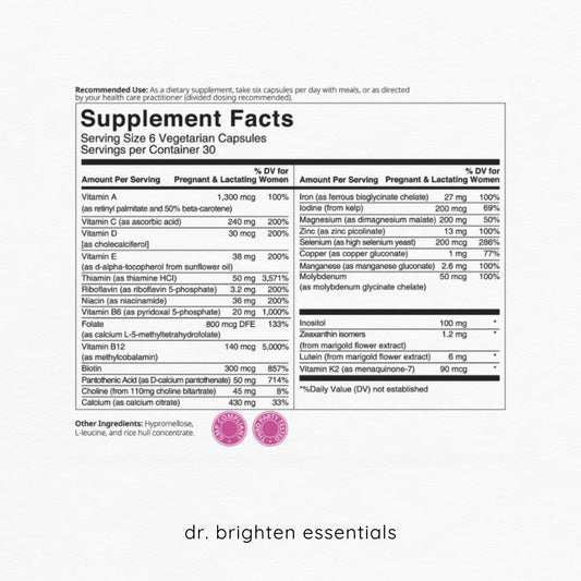 Frasco Dr. Brighten suplemento prenatal para embarazadas
