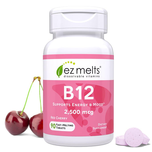 Frasco EZ Melts Vitamina B12 sublingual 2500 mcg sabor cereza