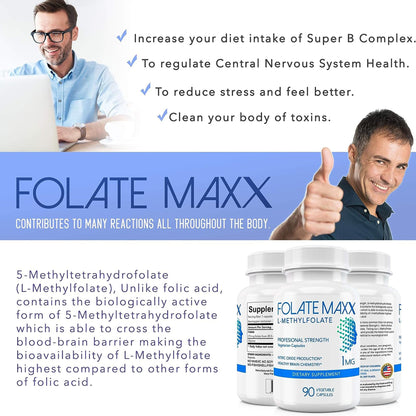 Frasco FolateMaxx L-Metilfolato 90 cápsulas veganas