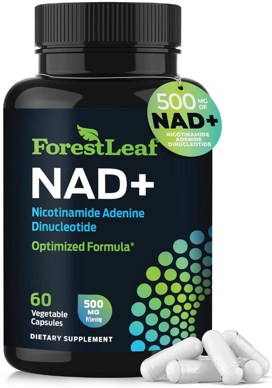Frasco ForestLeaf suplemento NAD+ puro 500 mg 60 unidades
