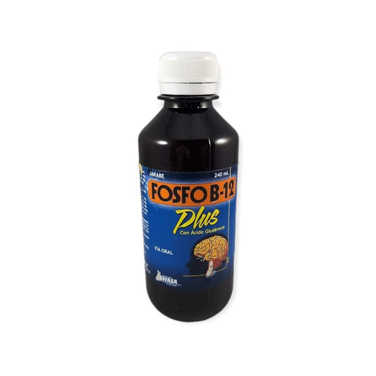 Frasco Fosfo B-12 jarabe con etiqueta frontal