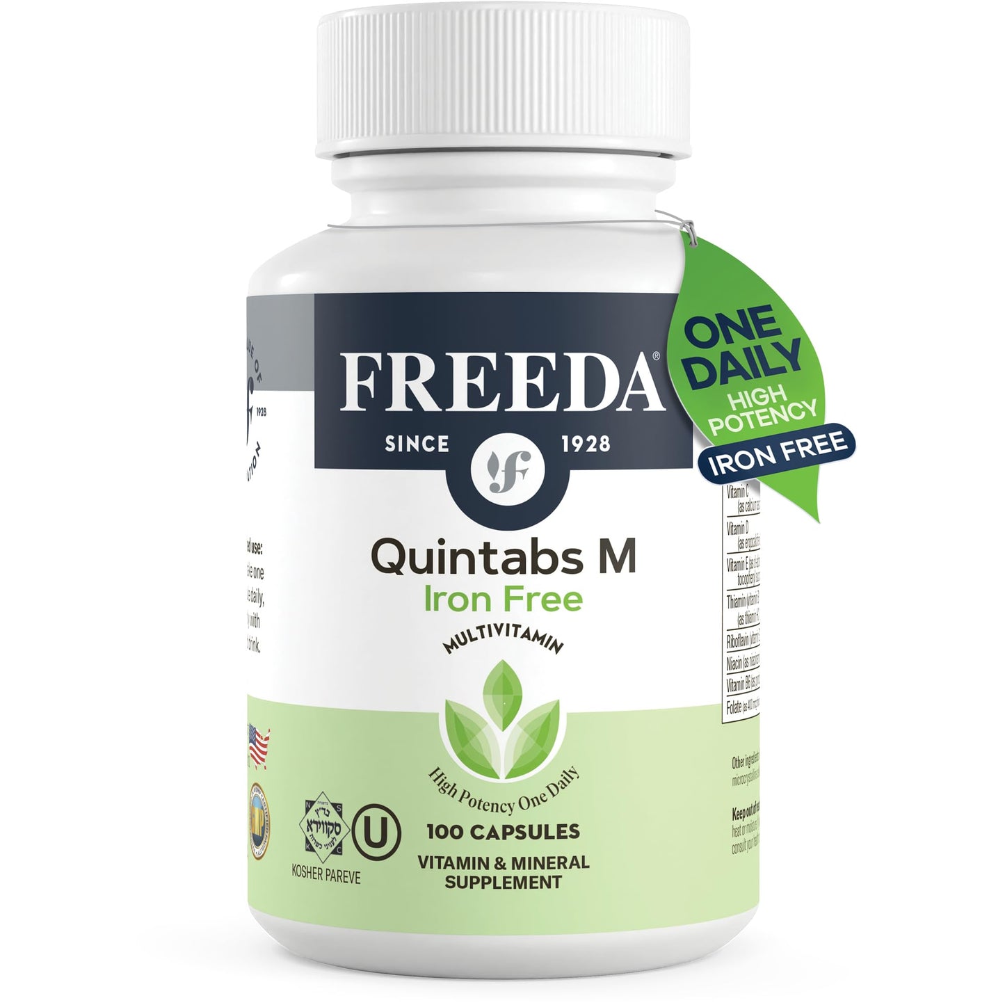 Frasco de multivitamina FREEDA sin hierro en presentación de 100 cápsulas