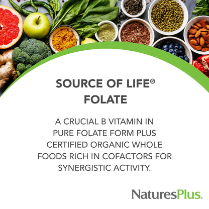 Frasco frontal suplementación folato orgánico vegano NaturesPlus