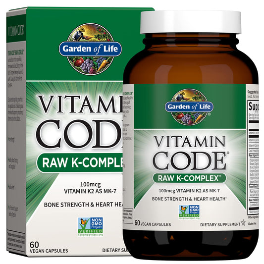 Frasco Garden of Life vitamin k2 y k1 para salud ósea y corazón