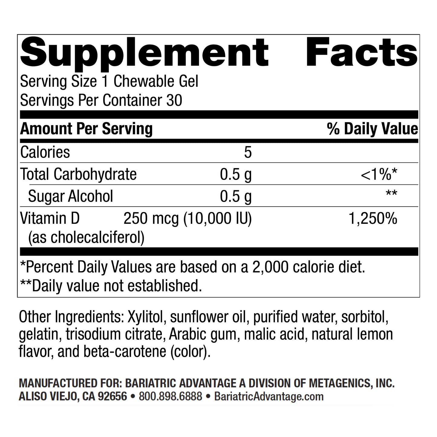 Frasco de geles masticables vitamina D3 Bariatric Advantage sabor limón