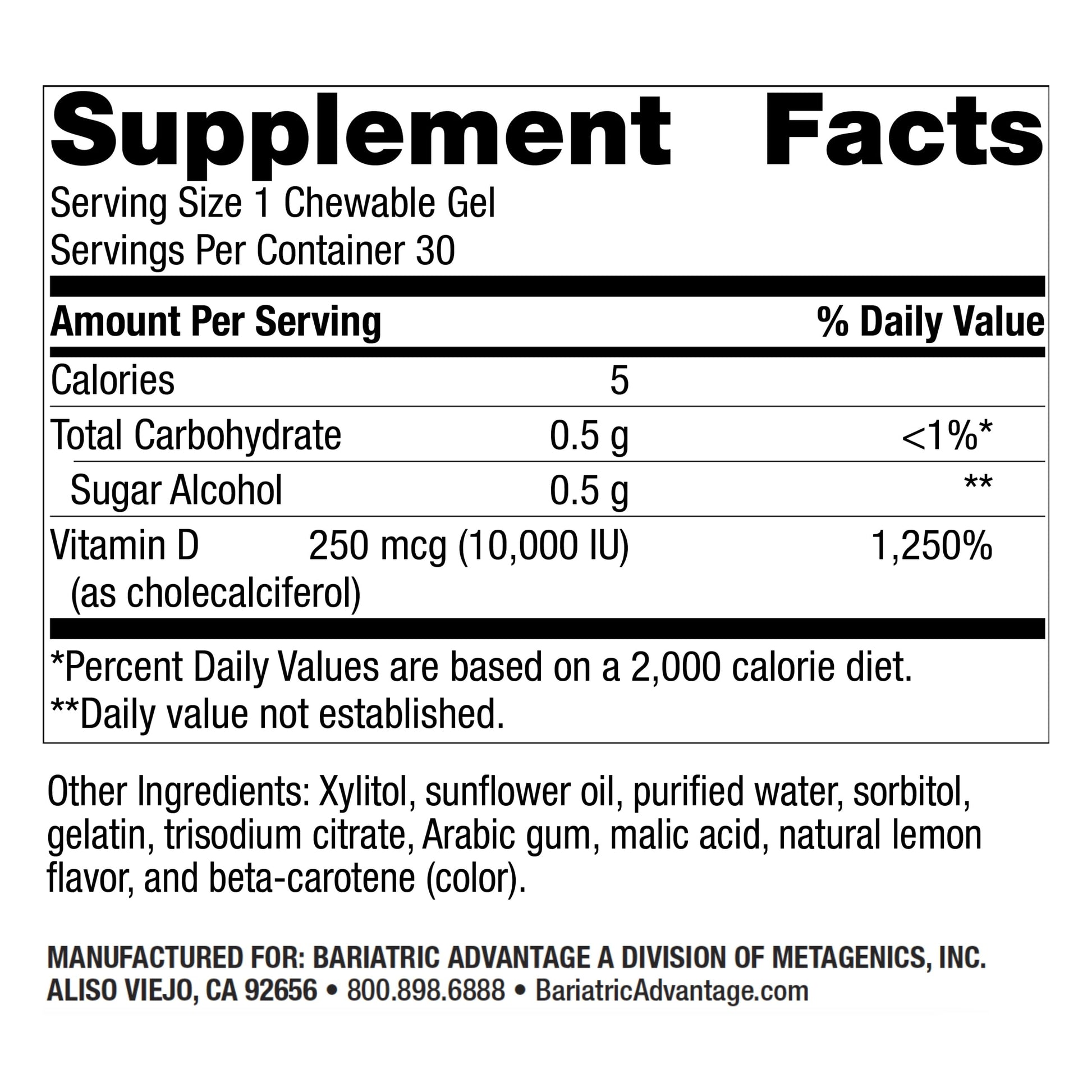 Frasco de geles masticables vitamina D3 Bariatric Advantage sabor limón