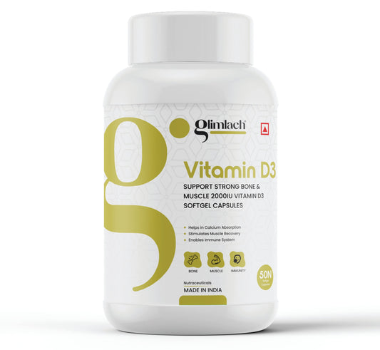Frasco de GLIMLACH vitamina D3 2000 UI en cápsulas blandas